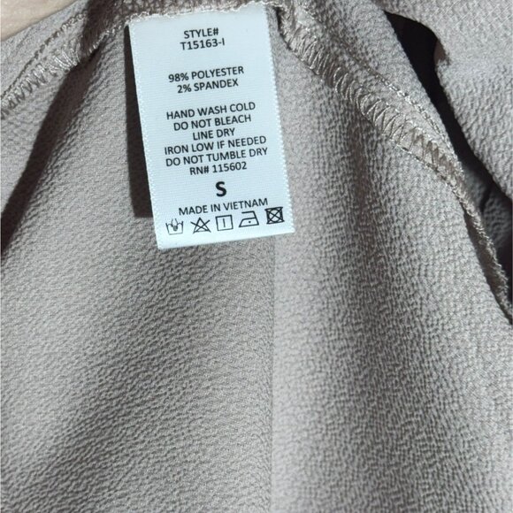 Lush Elegant Sheer Tan Minimalist Blouse Modest High Neck Puff Long Sleeves - Picture 7 of 8